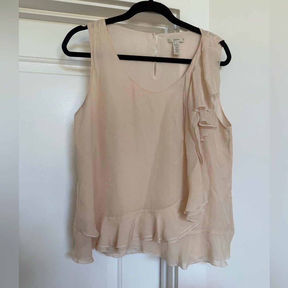 J. CREW Women Silk Ruffle Sleeveless Blouse Romantic Coquette Balletcore Size 12